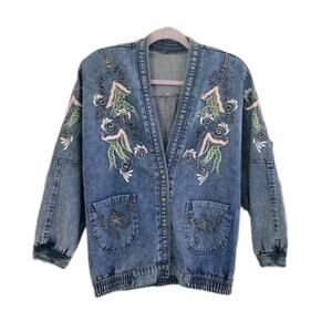 Vintage Japanese‎ Brand Embroidered Kimono Jacket Denim RARE